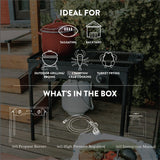 Gas One Propane Double Burner Two Burner Camp Stove Outdoor High Pressure Propane 2 Burner Adjustable PSI Regulator and 4ft Steel Braided Hose With Removable Legs Gas One