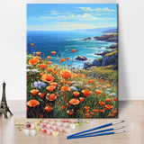 TUMOVO Paint by Number for Adults Flowers Sea Landscape Paint-by-Number Kits Poppies Ocean Kids Adult Paint by Number Sea View DIY Painting by Numbers for Adults Canvas Arts Craft, 16"x20" TUMOVO