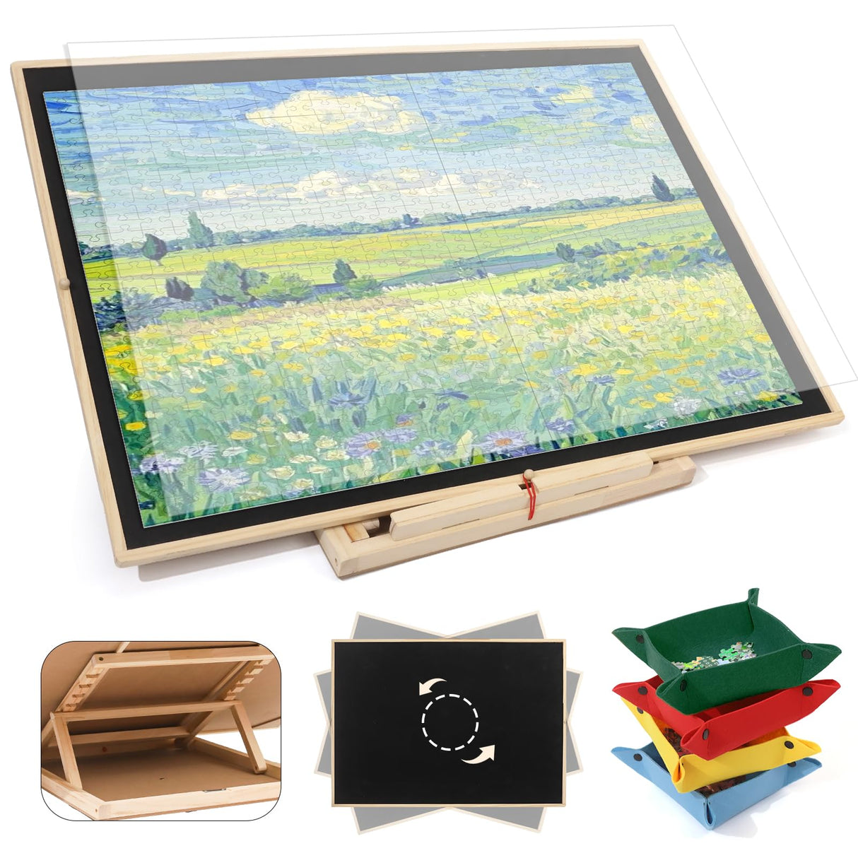 Tilting & Rotating Puzzle Board 1500 Pieces, Vertical & Horizontal Wooden Jigsaw Puzzle Table with Drawers & Protective Cover, 34"×25" Puzzle Board with Lazy Susan for Adults & Kids, Gift for Mum YGJT