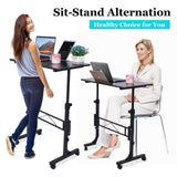 Standing Desk Adjustable Height, Mobile Stand Up Desk with Wheels Small Computer Desk Rolling Desk, Portable Laptop Desk Black Standing Table Sit Stand Home Office Desks 16"x31.5" Height 27"-43.5" KLSMYHOKI
