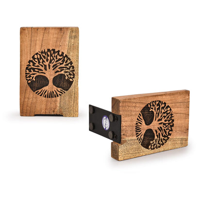 NIRMAN Office Bookends Iron & Acacia Wood Tree of Life Office Bookends for Shelves or Bookcase Heavy Bookends, Home Décor Gift (4" X 4" X 6"), (Set of 2)