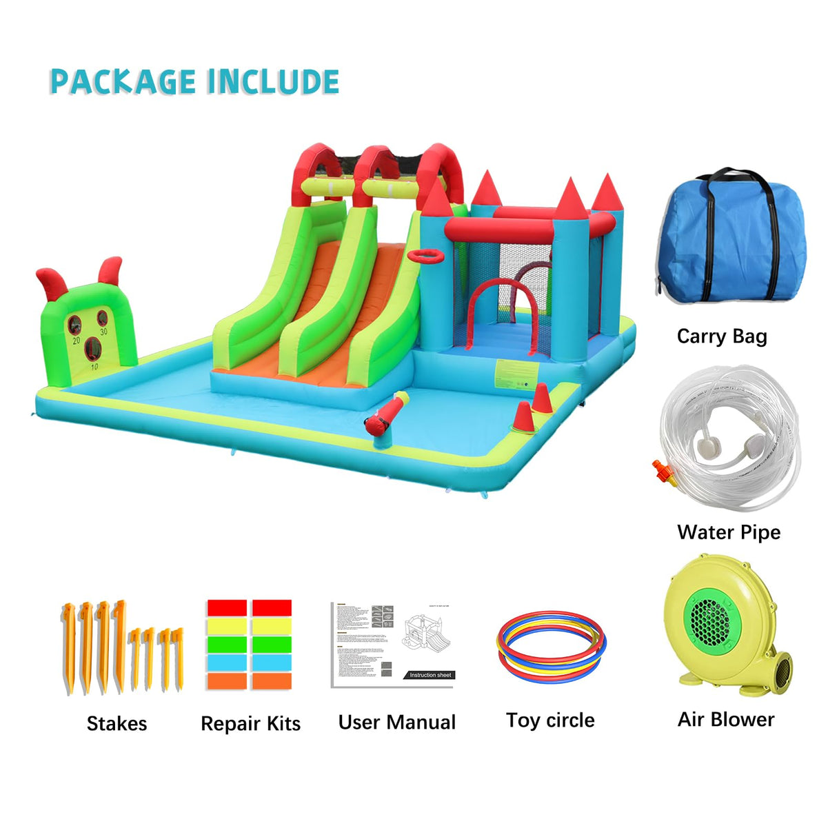 HIJOFUN Inflatable Water Slide Park 18x15FT Mega Water Park Bounce House w/Double Waterslide Large Splash Pool, Deep Pool, Shower,Water Cannon,Climbing Wall and Jumping Bouncer for Backyard Outdoor HIJOFUN