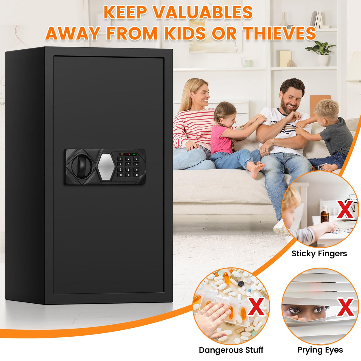 6.5 Cub Extra Large Home Safes Water and Fireproof, Anti-theft Safe Box with Removable Shelf, Digital Fire Proof Safe for Home Money Jewelry Valuables RXUJYC