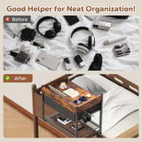 Housolution 2 Tier Bedside Shelf for Top Bunk & Loft Beds, Bunk Bed Shelf with Fabric Drawer, Tablet Slot,Clip on Nightstand for College Dorm Rooms, Small Apartments, Bedrooms with Limited Space Housolution