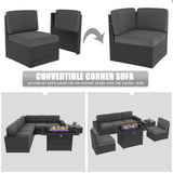 LayinSun 7 Pieces Outdoor Patio Furniture Set with 44" Fire Pit Table Rattan Sectional Sofa Conversation Sets LayinSun