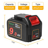 waitley 20V 9.0Ah Lithium Ion Battery Compatible with DEWALT DCB200 DCB209 Tools with LED Indicator waitley