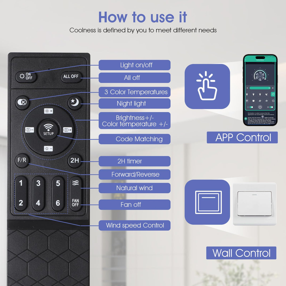 Kviflon 44 Inch Ceiling Fans with Lights, Modern Flush Mount Ceiling Fans with Remote/APP Control, Low Profile Ceiling Fans with 5 Reversible Curved Blades LED Lights 3 CCT Dimmable 6 Speeds, Brown Kviflon