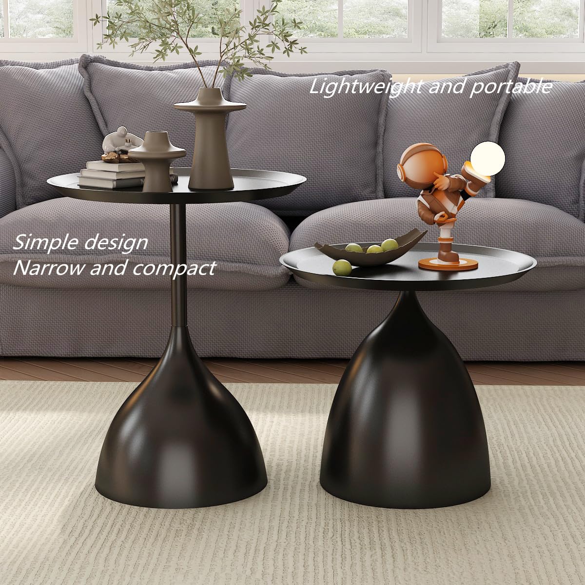 Nesting Tables, Black Side Tables, Modern End Tables for Living Room Nesting Coffee Table Set of 2,Console Table Pedestal Tables TDDFLO