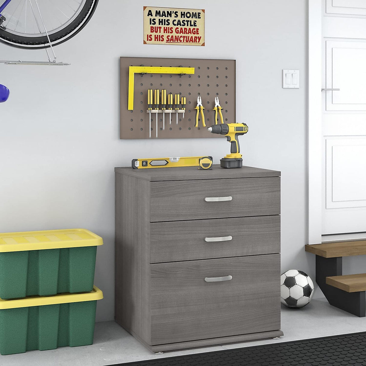 Bush Business Furniture Universal 34-inch Floor Storage Cabinet with Drawers, Platinum Gray (UNS328PG) Bush Business Furniture
