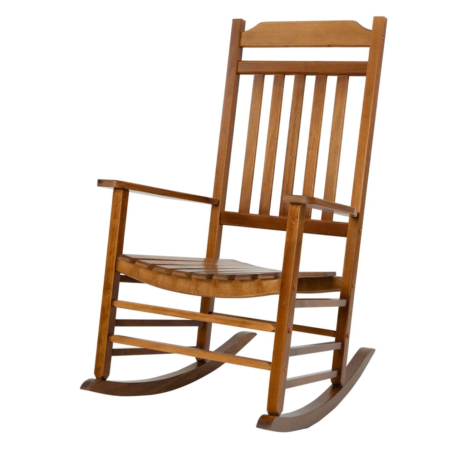 Kozyard High Back Slat Rocking Chair, Solid Wood Outdoor Rocking Chair for Front Porch Furniture, Porch Chairs for Indoor or Outdoor Use (Natural) - WoodArtSupply