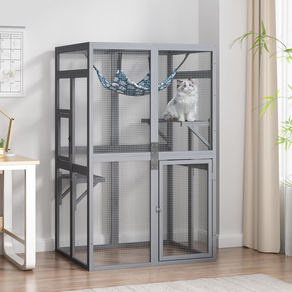 Catio Outdoor Cat Enclosure, Outdoor Cat House with Window Access, Patio Kitty Shelter (Grey) CHEN Select