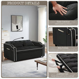 JEEOEHY 3 in 1 Convertible Sleeper Sofa Bed,Velvet Pull Out Couch Bed w USB&Type C Port,Comfy Futon Loveseat w Adjustable Backrest&Phone Stand&Cup Holder for Living Room Apartment Small Space(Black) JEEOHEY