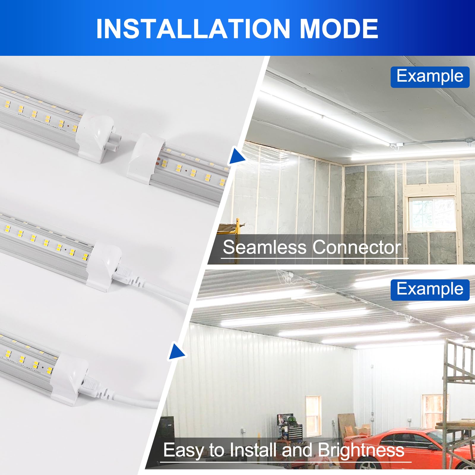 XLNYUUI Led Shop Lights, 4FT LED Light 50W 6500K 7000LM Led Daylight,Led Garage Light,Linkable Clear Cover Integrated V-Shape for Garage Warehouse Workbench Workshop(2-Pack) - WoodArtSupply