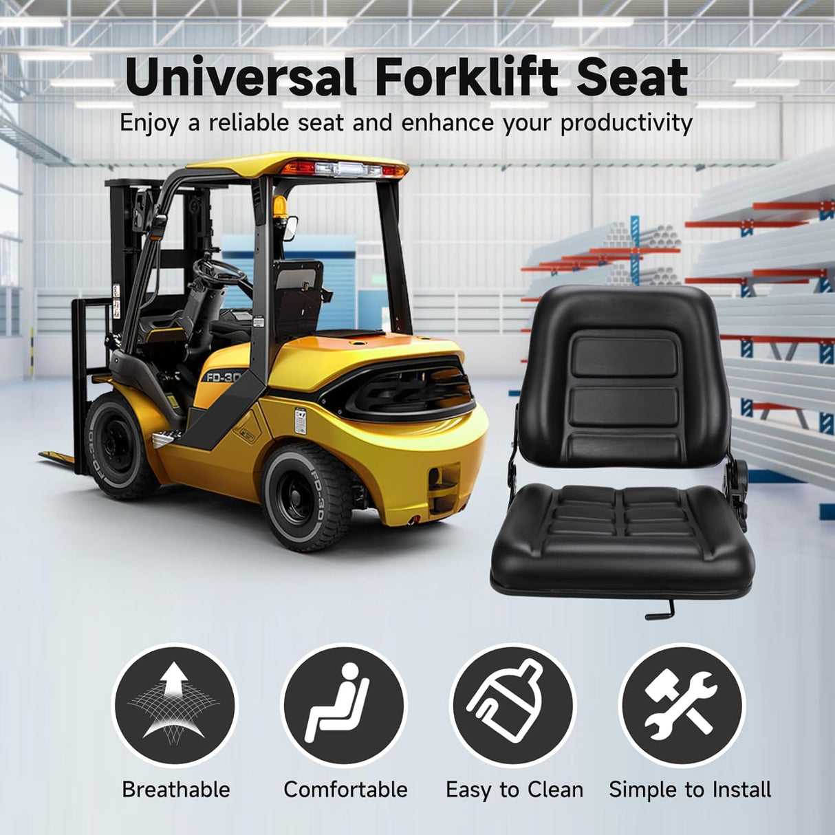 Universal Forklift Seat, Tractor Seat With Adjustable Back, Comfortable Leather Seat With High Resilience Sponge Filling For Mower Excavator Skid Loader pujindu