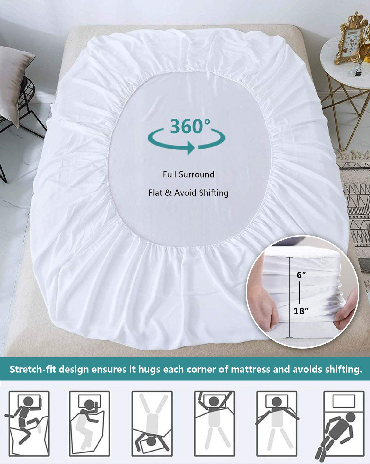 Mattress Protector King Waterproof Mattress Cover King Size Mattress Pad Cover Breathable Noiseless Deep Pocket Bed Cover for 6-18" Mattress Pad - Soft Washable Vinyl Free (King, 1 Pack) Kayfia