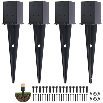 4 Pcs 4"x4" Fence Post Anchor,（Inner Size 3.6"x3.6"） Heavy Duty Fence Post Anchor Ground Spike 22" with Black Powder-Coated Outdoor Support Deck,Fence,Porch,Railing,Mailbox..