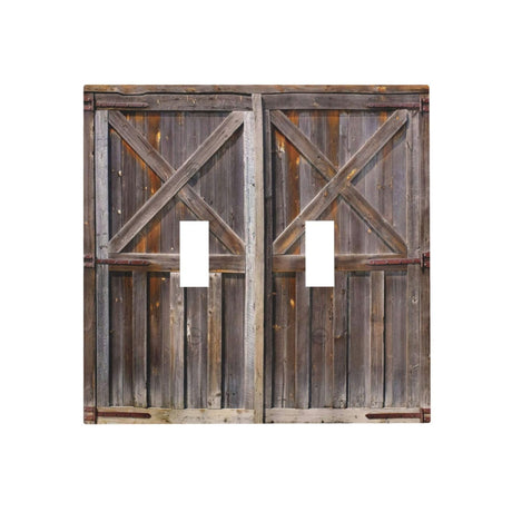 Yamxbfa Rustic Old Wooden Barn Door Village Board Double Toggle Light Switch Covers 2 Gang Wall Plate Dual Decorative Switchplate Electrical Faceplate for Farmhouse Bathroom Bedroom Kitchen Decor Yamxbfa