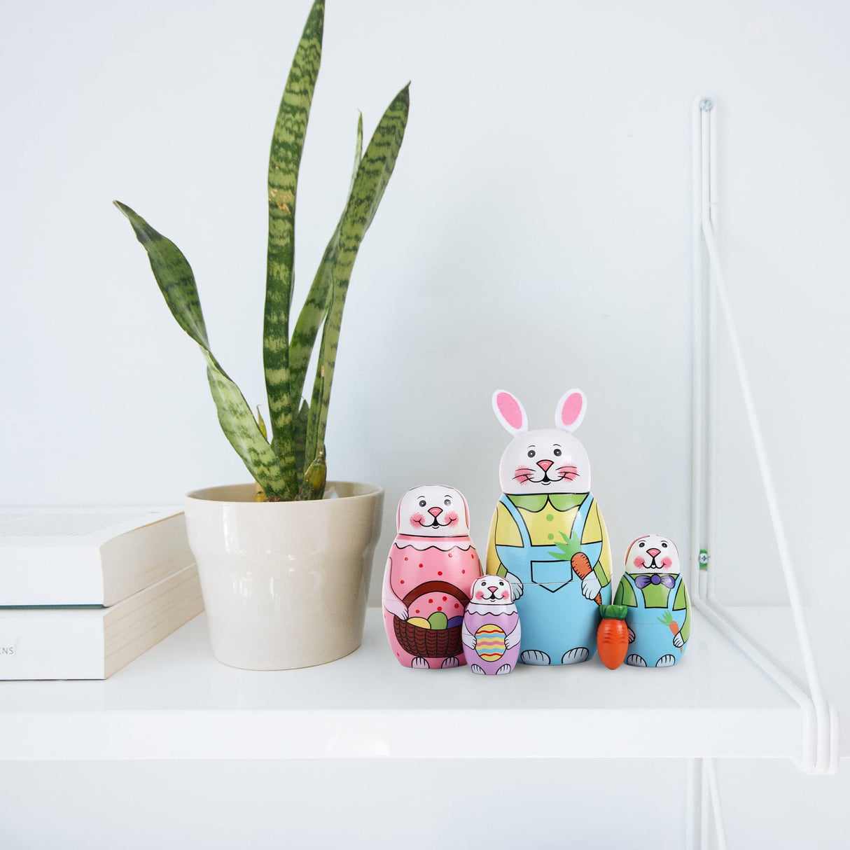 Yoption 5Pcs Russian Matryoshka Dolls Handmade Wooden Rabbit Bunny Nesting Dolls Set for Kids Christmas Easter Birthday Toy Gift Home Decoration (Rabbit) Yoption