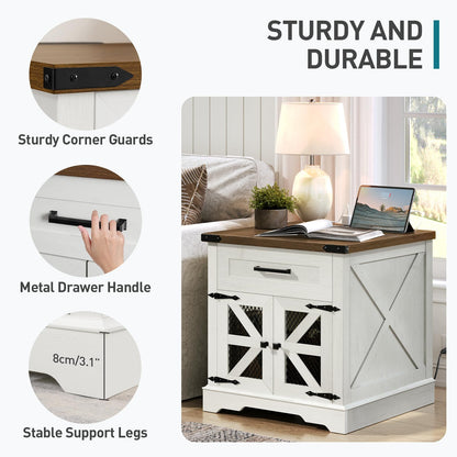 RALGEND White Farmhouse End Table with Charging Station, 24" Large Sofa Side Table with Drawer, Large End Table for Living Room, Wooden Nightstand with Outlet, Square, White and Walnut 66BZUW - WoodArtSupply