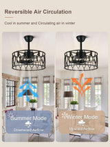 Curve Curio 19 Inch Caged Farmhouse Ceiling Fan with Lights and Remote, Rustic Industrial Fandelier Ceiling Fan Enclosed for Bedroom Curve Curio