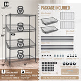 CAPHAUS NSF Commercial Heavy Duty 4 Tier Wire Shelving w/Two Trapezoid Baskets, Wheels, Leveling Feet, Storage Metal Shelf, Basement Garage Shelving Storage, Utility Wire Rack Storage Shelving Black CAPHAUS