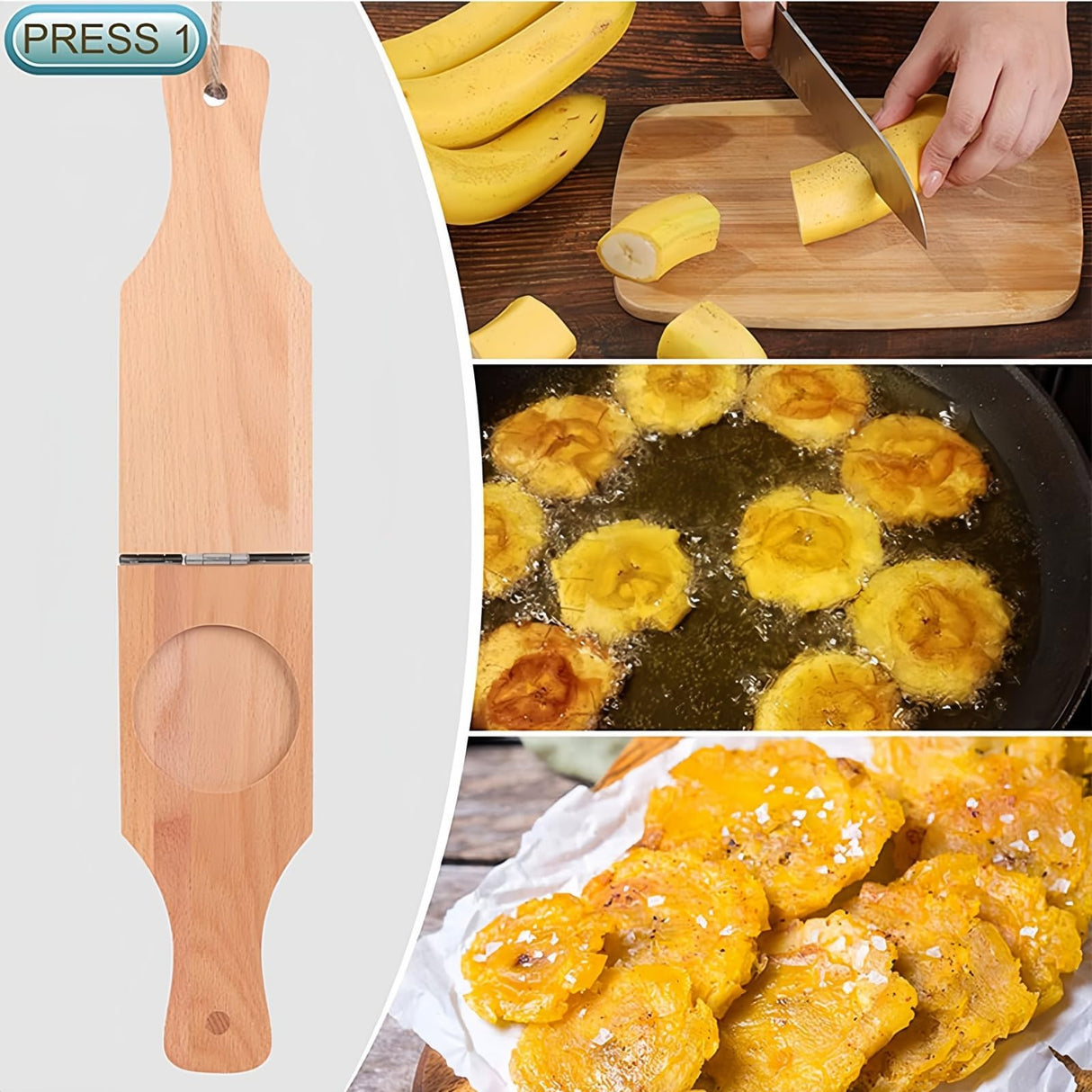 Wooden Plantain Press with Handle,2 in 1 Wood Reusable Plantain Press Smasher,Portable Plantain Press,Easy Storage for Fried Plantains Chips and Tostonera Cups Generic