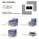 ovios 12 Pieces Patio Furniture Set, Outdoor Wicker Sectional Sofa with Glass Table Comfy Cushions, Modern Modular Deep Seat Couch Rattan Conversation Set, Denim Blue ovios