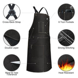 ARCCAPTAIN Leather Welding Work Apron 24" X 36" Heat Flame Resistant Cowhide Blacksmith Aprons with 6 Tool Pockets for Welders Men Women, Adjustable M to XXXL-Black ARCCAPTAIN