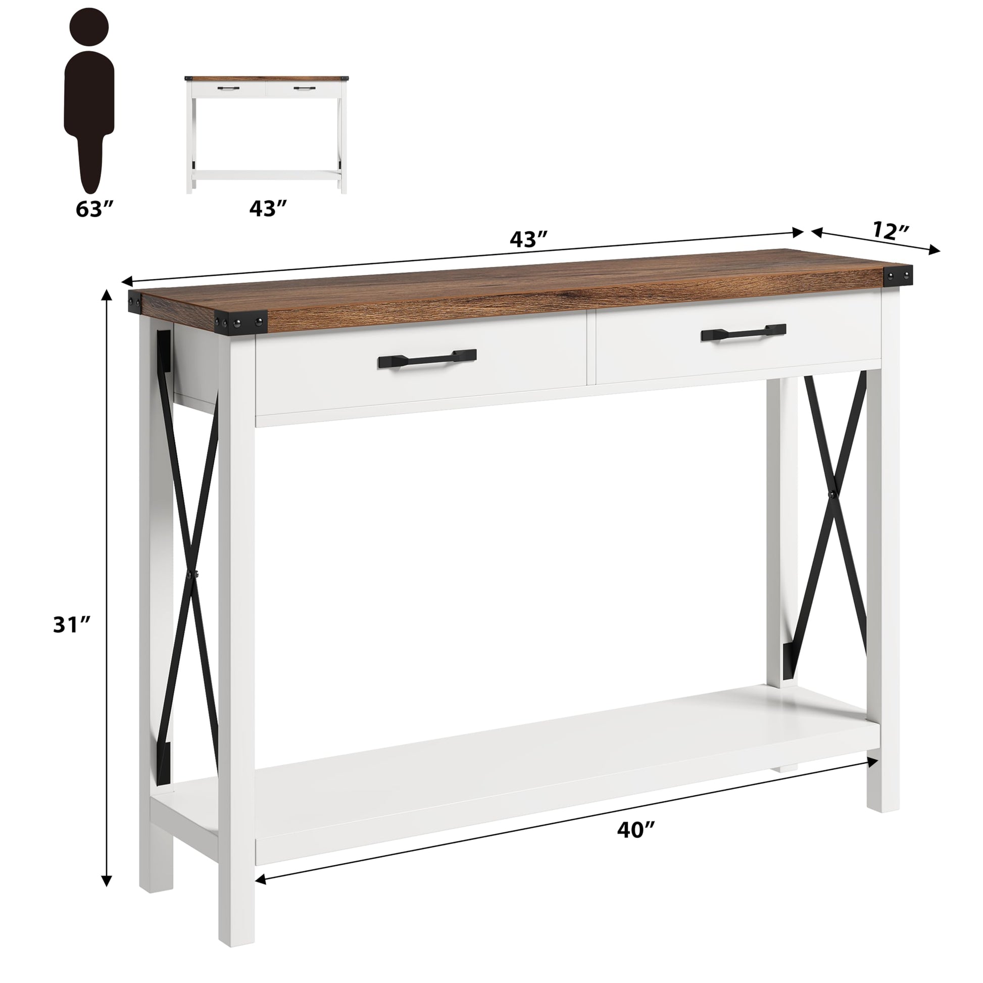 GarveeHome Woode Entryway Table, Farmhouse Console Table with 2 Drawers, Sofa Table with Storage for Living Room, Hallway Foyer Table Home Furniture - WoodArtSupply