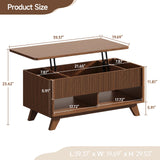 ONBRILL Farmhouse Lift Top Coffee Table, Mid Century Modern Coffee Table with Hidden Storage Compartment, Fluted Rising Pull up Wood Modern Center for Living Room, Office, Walnut ONBRILL