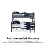 DHP Brady Wood Bunk Bed Frame, Twin over Full, Grey DHP