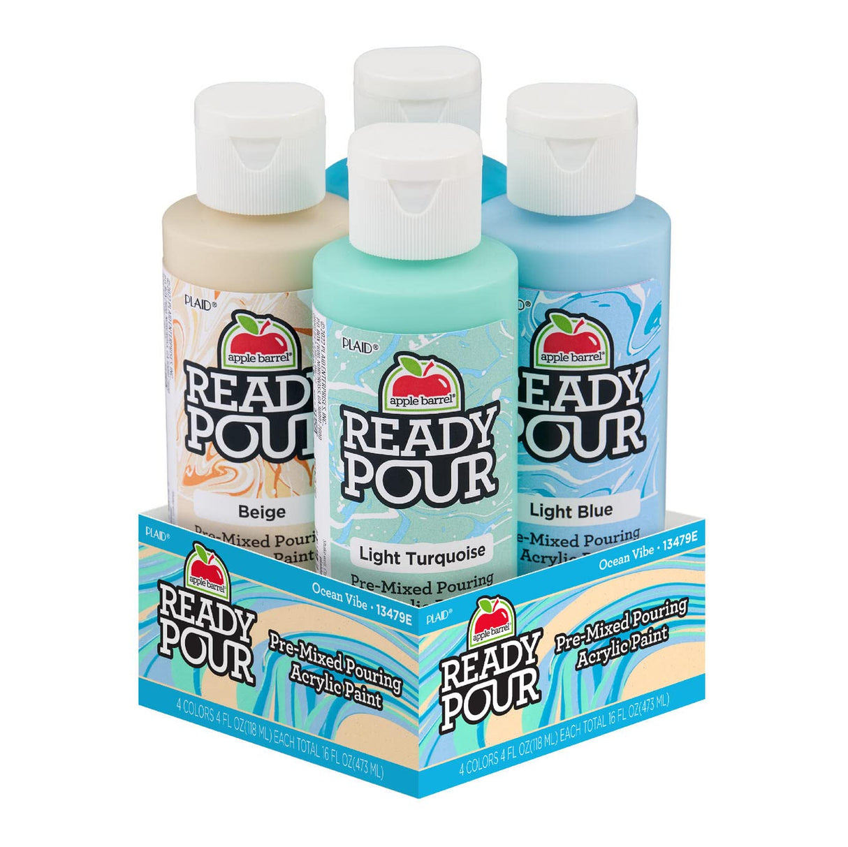 Apple Barrel Ocean Vibe Pre-Mixed Set, Set of 4 Fluid Ready Pour Paints Perfect for DIY Arts and Crafts Projects, 13479E Apple Barrel