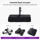 PURPLE LEAF 15ft Double-Side Patio Umbrella with Base and Solar Lights Outdoor Market Umbrella with Crank Handle Rectangle Umbrella for Backyard Pool Garden Deck, Navy blue PURPLE LEAF