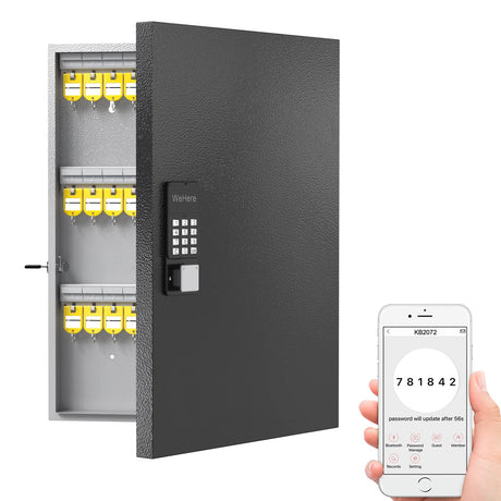 72 Key Cabinet Organizer,Metal Key Lock Box Wall Mount use OTP Technology Unlock,Fixed Password/Bluetooth Unlock, App Remotely Generates Pin Codes DiDiHere