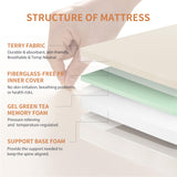 Dyonery 6 Inch Twin Mattress, CertiPUR-US Certified Green Tea Memory Foam Mattress in a Box Fiberglass Free, Kids Mattress for Bunk Bed, 38"×75"×6", Beige Dyonery