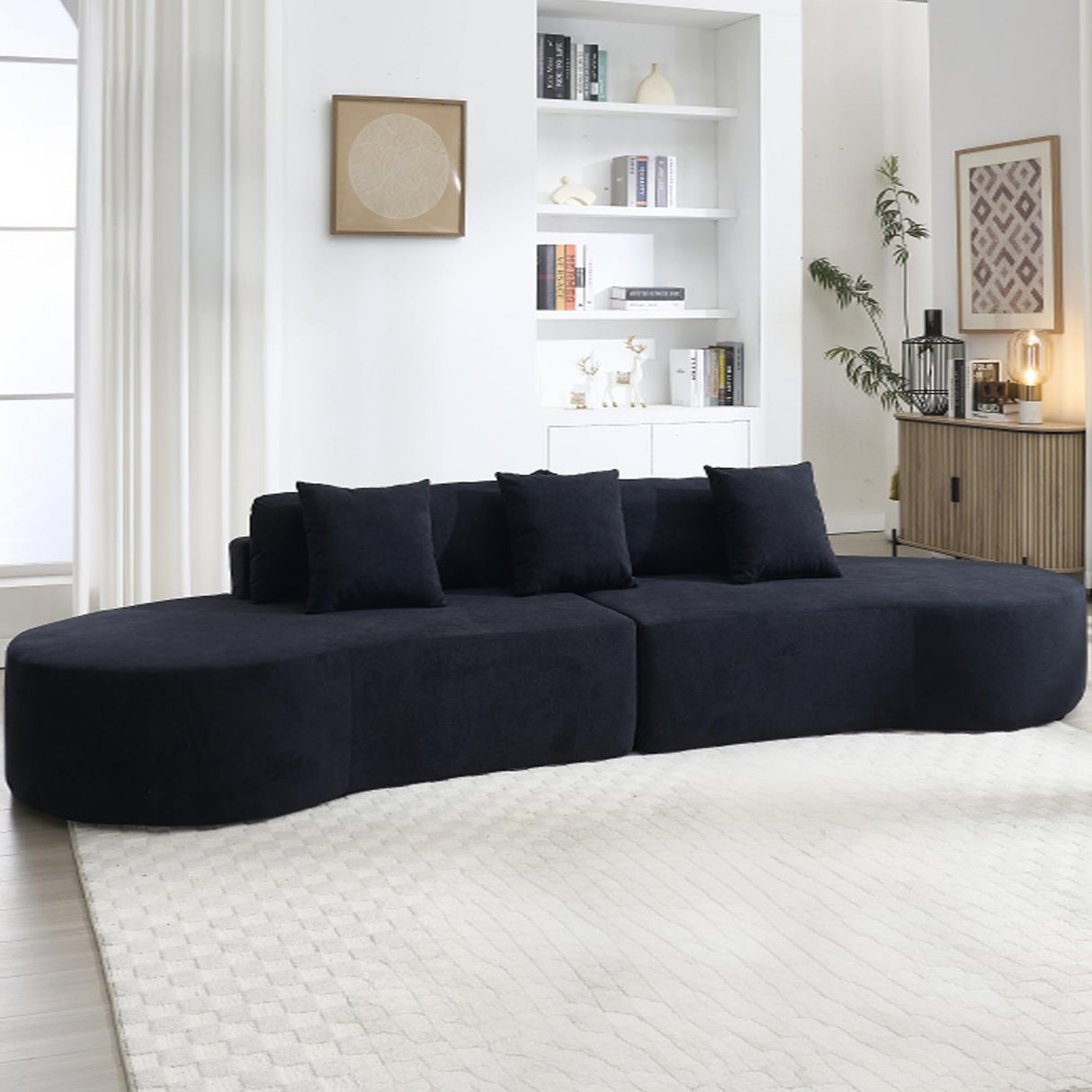 GNIXUU 130.5" Oversized Curved Sectional Sofa for Living Room, Modern Luxury TerryCloth Boneless 4 Seater Cloud Couch with Half Moon Design & 3 Pillows, Modular Memory Foam Couches, No Assembly, Black GNIXUU