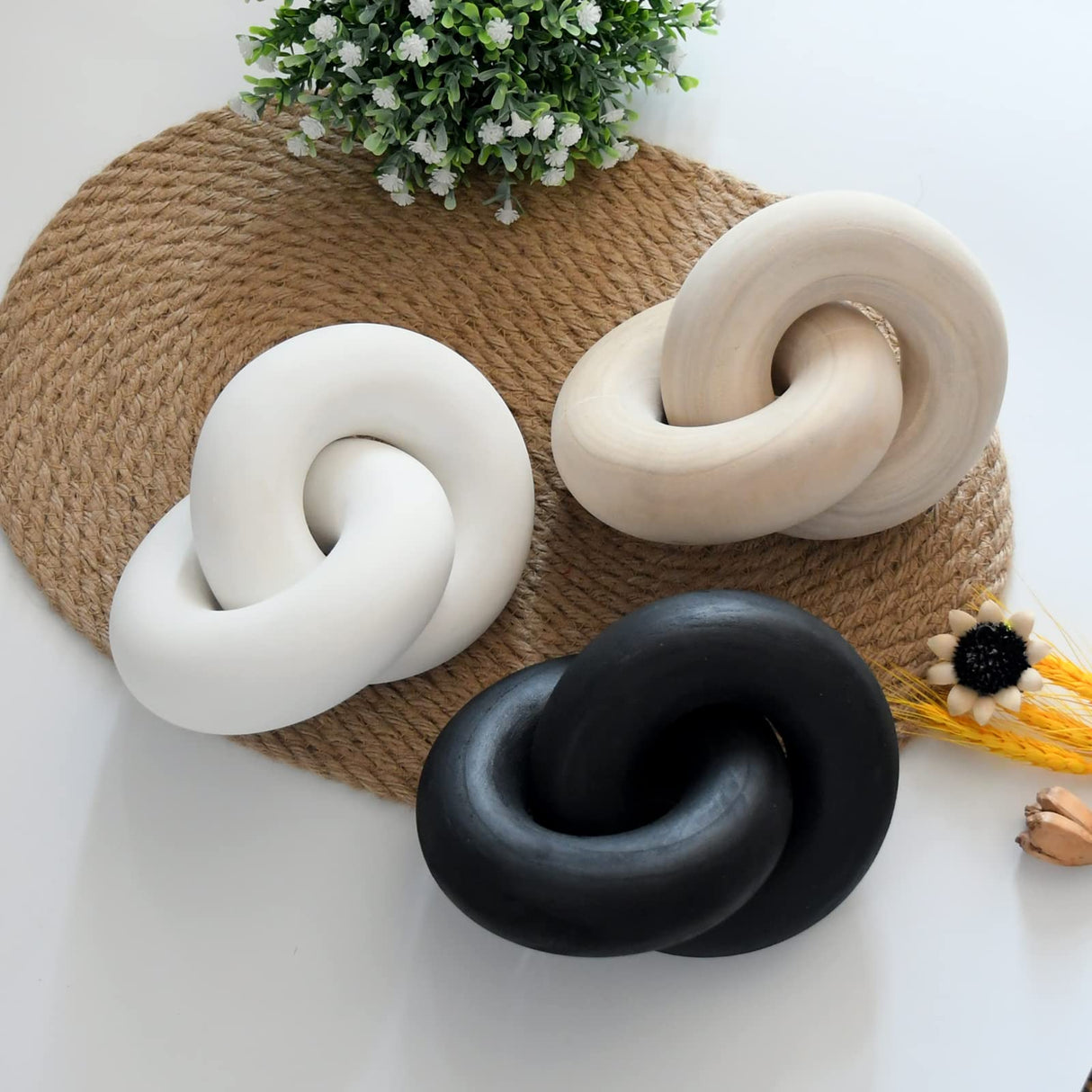 YiLiiod Wood kont Decor Coffee Table Decor for Living Room, Wood Chain Link Decor, Hand Carved Decoration for Home, Modern Farmhouse, Boho and Shelf Object YiLiiod