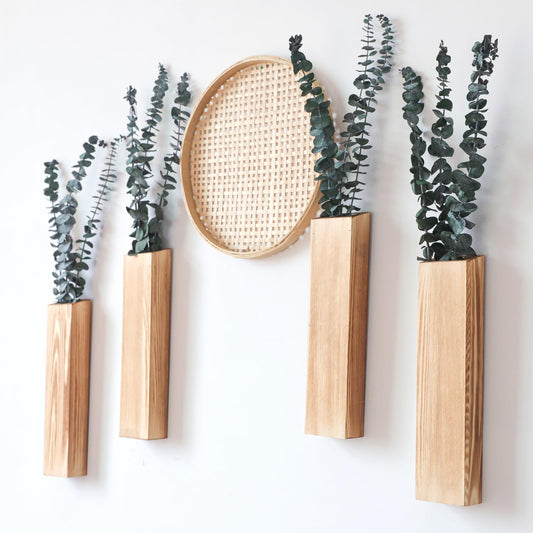 Wlicon 4 PCS Wood Wall Planters Wood Wall Vases Hanging Wooden Vase Wall Planter for Indoor Plants Small Farmhouse Decoration Wall Mounted Plant Flower Pot for Dried Flowers Garden Bedroom Ho - WoodArtSupply