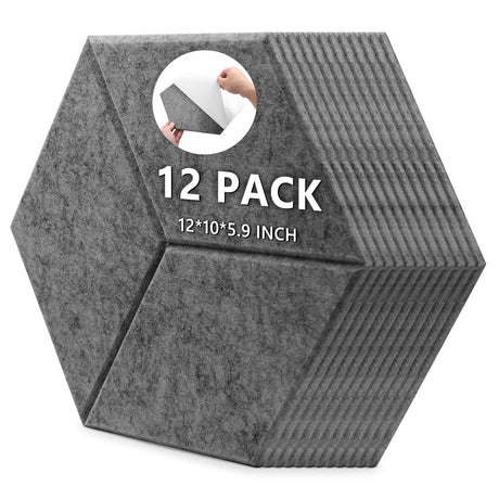 Premium Acoustic Panels 12PCS,Self-adhesive 12 * 10" Soundproof Wall Panels, High Density Sound Dampening Panels Quick-Recovery Sound Proof Foam Panels Sound Absorbing Felt Cork Board Bulletin Tile Dorida