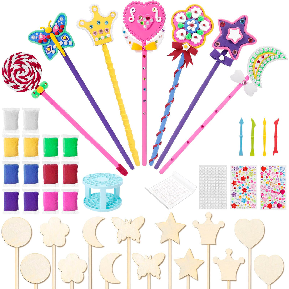 Make Your Own Princess Magic Wand Kit - DIY Fairy Craft Set for Kids Girls - Birthday Party Gift, 39 PCS to Create 14 Wands WizWonders