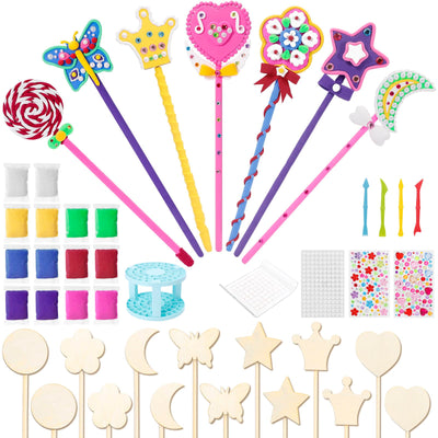 Make Your Own Princess Magic Wand Kit - DIY Fairy Craft Set for Kids Girls - Birthday Party Gift, 39 PCS to Create 14 Wands