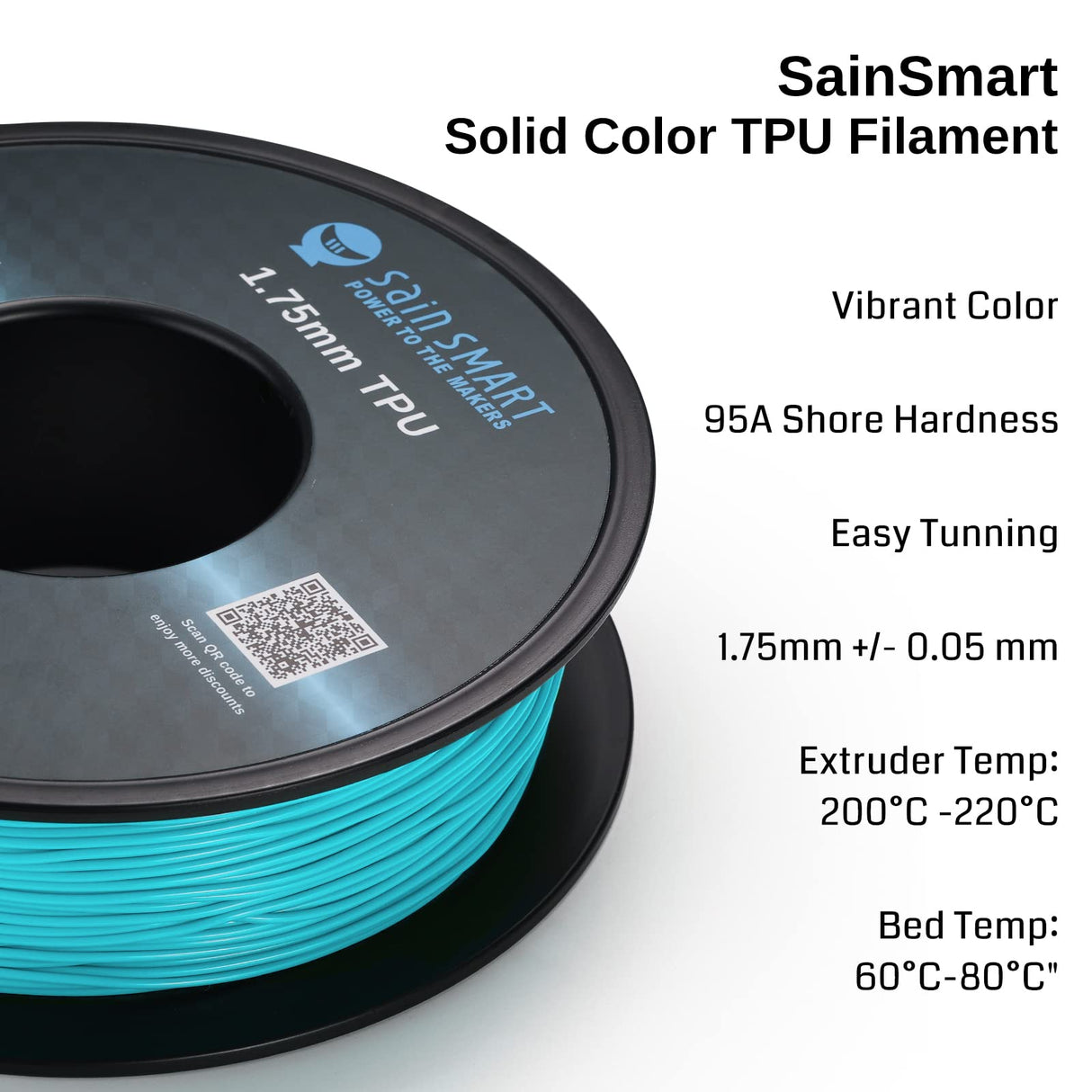 SainSmart Neon Color TPU, 1.75mm Flexible TPU 3D Printer Filament 800g, Dimensional Accuracy +/- 0.05 mm, Neon Cyan SainSmart