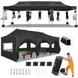 COBIZI 10x30 Pop up Canopy Tent 10x30 Canopy with Sidewalls, Heavy Duty Party Tent Tents for Parties, Foldable UPF 50+ Waterproof Commercial Easy up Canopy with Roller Bag, Black(Windproof Upgraded) COBIZI