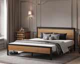 BONSOIR Queen Size Steel Platform Bed Frame with Wooden Headboard and Footboard BONSOIR