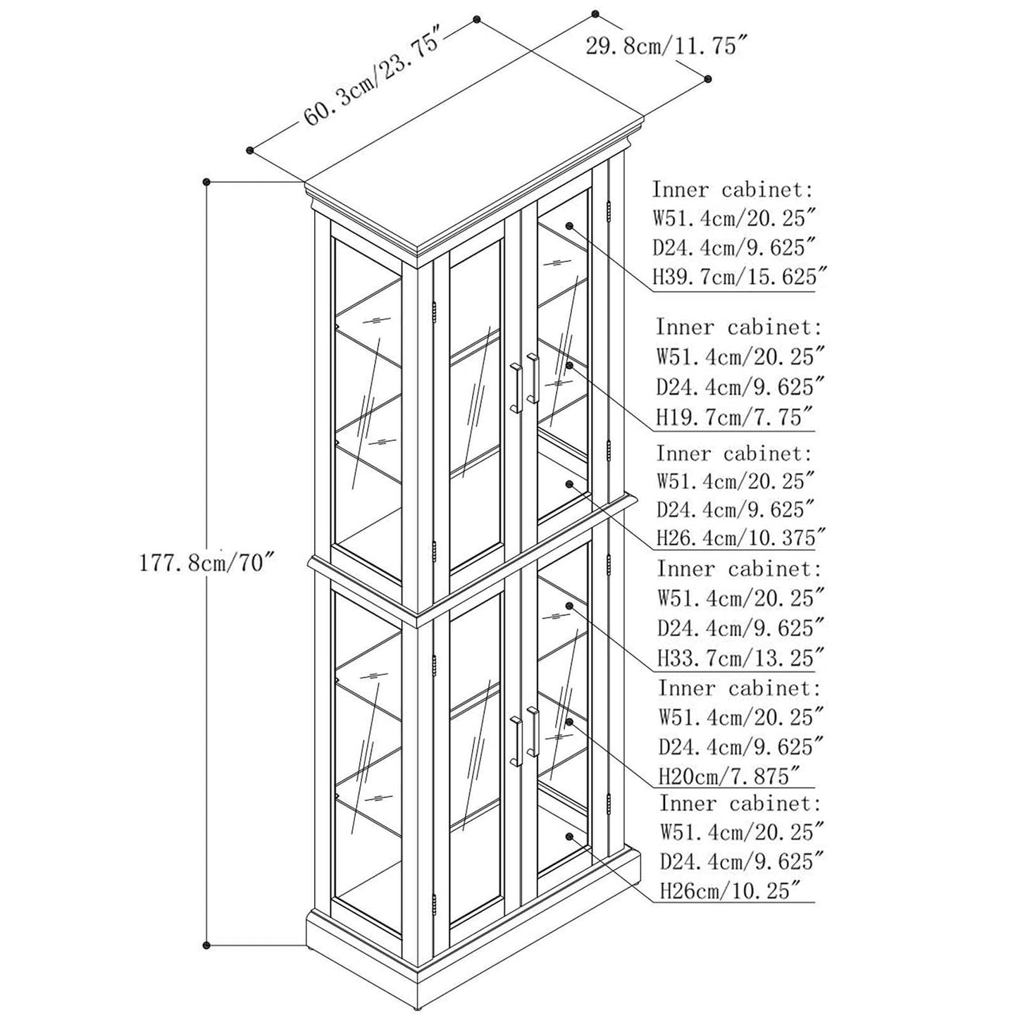 Curio Cabinet Wooden Display Cabinet,Curio Cabinet with Adjustable Glass Shelves Vintage, Lighted Curio Diapaly Cabinet,Vintage Accent Storage Cabinet with 6 Shelves,70" Curio Cabinet(Cherry) - WoodArtSupply