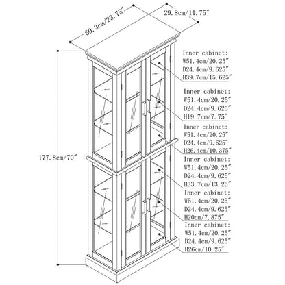 Curio Cabinet Wooden Display Cabinet,Curio Cabinet with Adjustable Glass Shelves Vintage, Lighted Curio Diapaly Cabinet,Vintage Accent Storage Cabinet with 6 Shelves,70" Curio Cabinet(Cherry) - WoodArtSupply