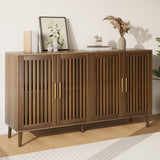 Smart FENDEE 63" Long Sideboard Buffet with 4 Louvered Doors, Farmhouse Buffet Storage Cabinet with Gold Handle, Coffee Bar Cabinet for Entryway, Kitchen, Dining Room, Living Room, Walnut Smart FENDEE