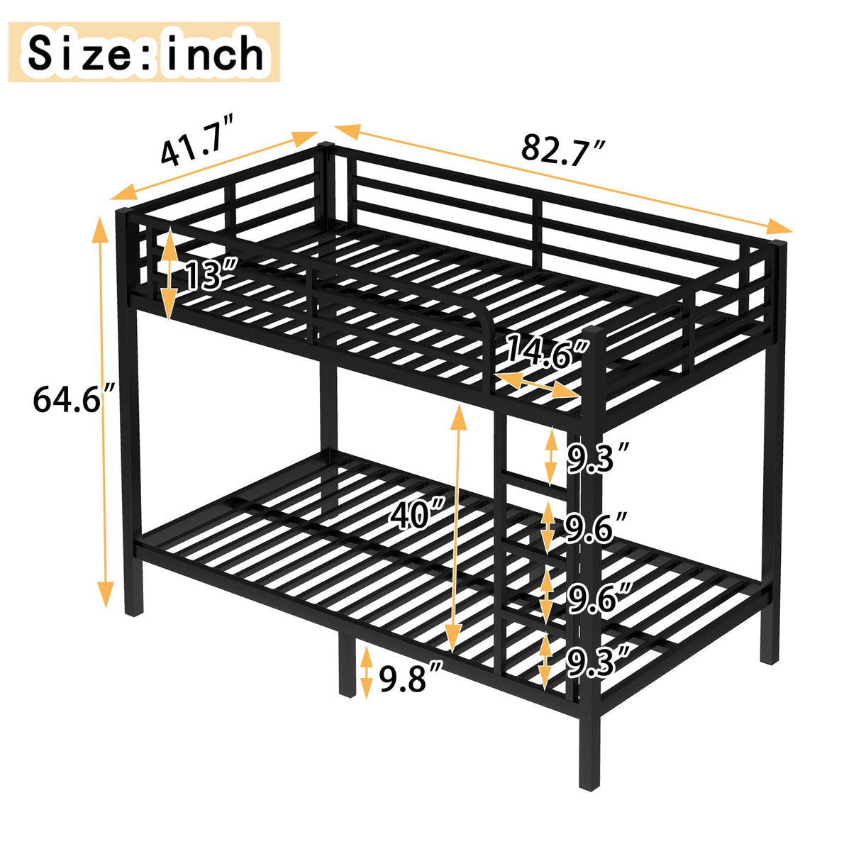 Bellemave Twin XL Over Twin XL Bunk Bed with Headboard and Build in Ladder, Heavy Duty Metal Bunk Beds with Full Length Guardrail, Convertible Bunk Bed for Adults, Teens, Black Bellemave
