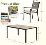 Homall Patio Dining Set 7 Pieces Outdoor Furniture with Large Table and 6 Textilene Chairs for Porch, Brown Homall