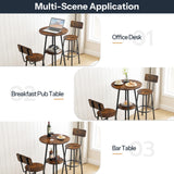 HOOBRO 3 Pieces Round Bar Height Table and Chairs Set, Round Dining Table Set, Pub Table and Chairs for Small Space, 2 Tier Kitchen Table and Bar Stools with Back, Rustic Brown BF35BT01 HOOBRO